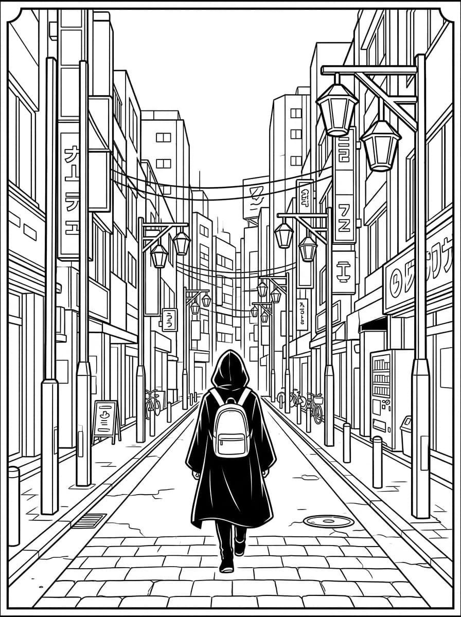 Manga da colorare: Scena città notturna