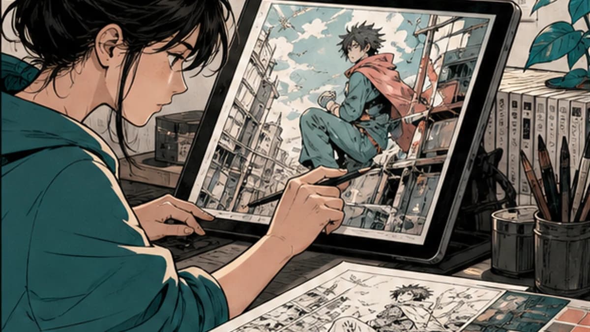 Manga artist directing a color first pass with the original palette