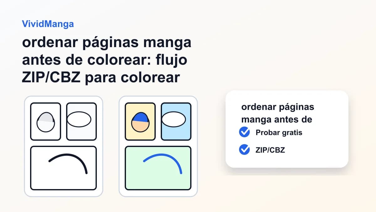 ordenar páginas manga antes de colorear: flujo ZIP/CBZ para colorear varias paginas manga