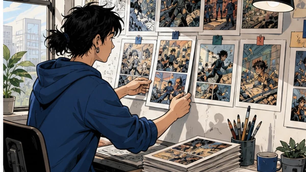 Tim komik mengatur halaman siap coloring, review, revisi, dan halaman siap terbit