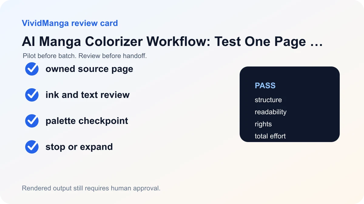 AI Manga Colorizer Workflow: Test One Page Before You Scale review checklist
