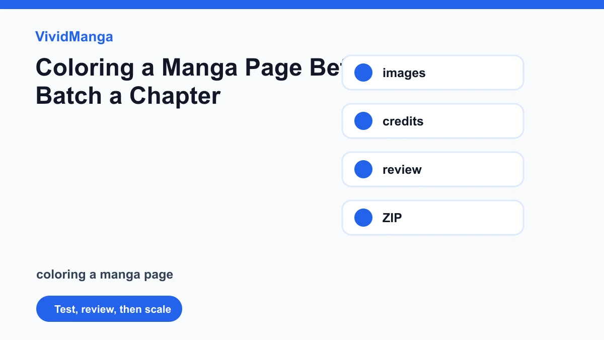 Colorize Manga Pages: Credit, Quality, and Batch Cost Checks workflow diagram