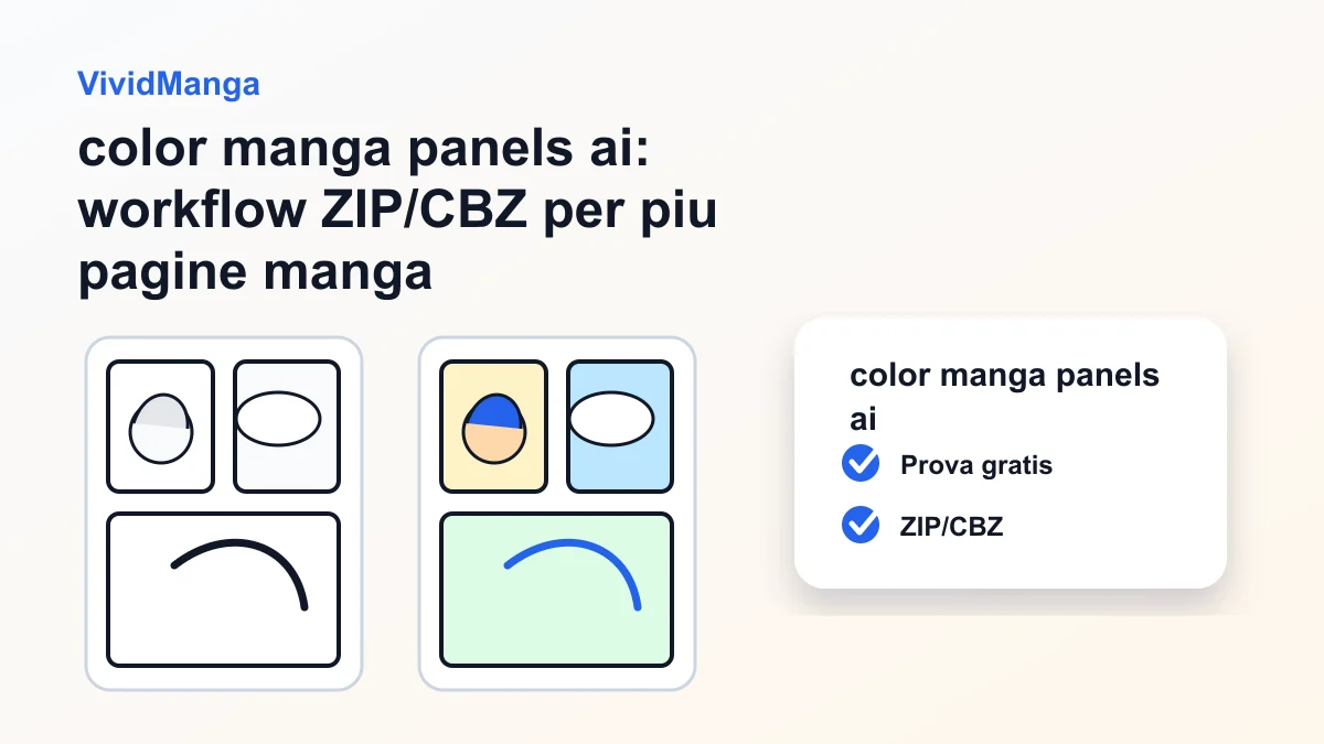 color manga panels ai: workflow ZIP/CBZ per piu pagine manga hero image