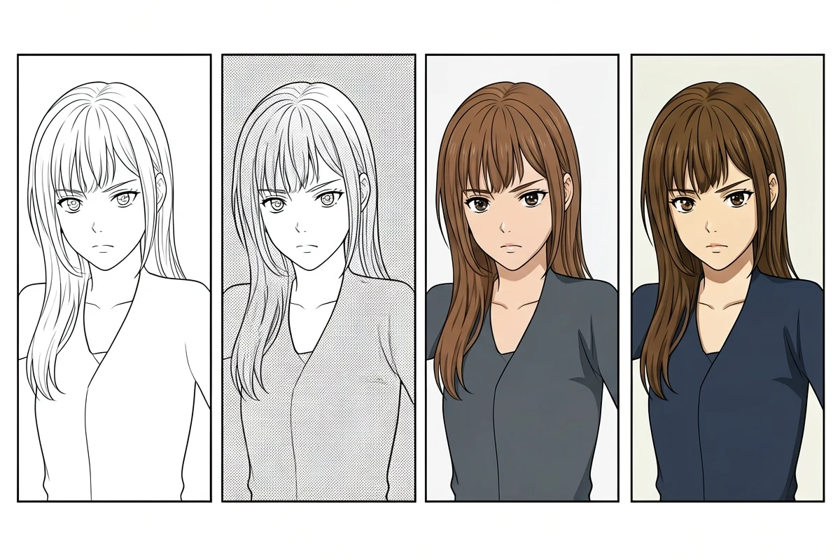 同じ漫画キャラクターと固定パレット、環境光、確認工程