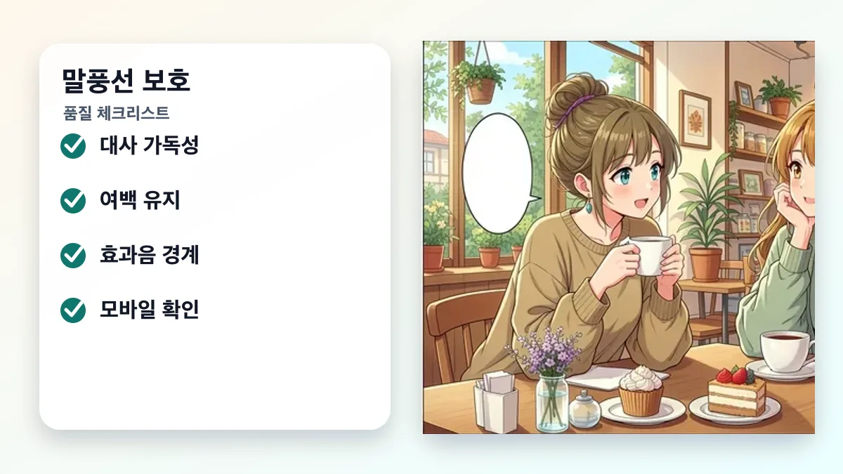 흑백 만화 채색 말풍선 보호 체크리스트 이미지