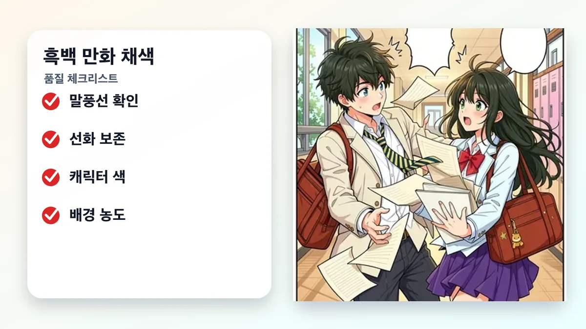 흑백 만화 채색 품질 체크리스트 이미지