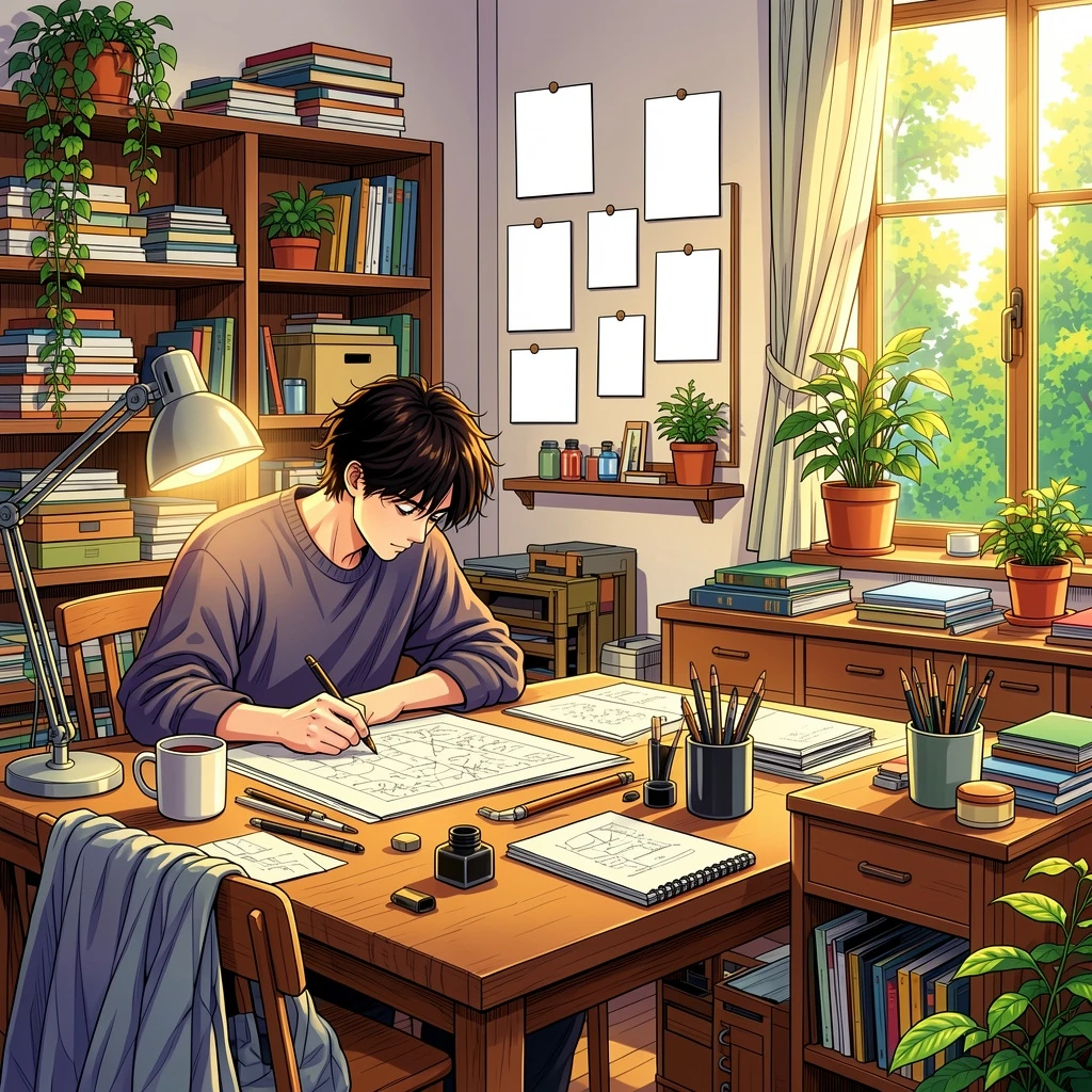 Vibrant AI-colored interior manga result