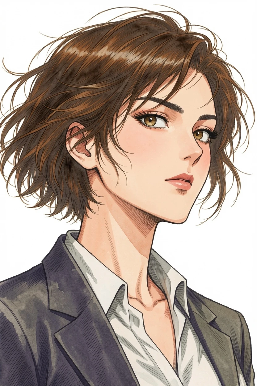 Ink Wash Color AI-colored character close up manga result