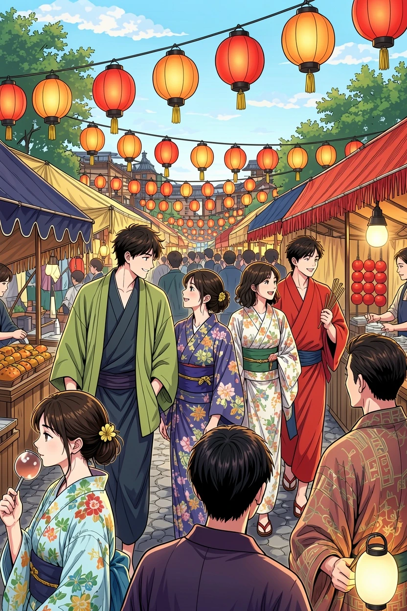 Webtoon Clean AI-colored festival crowd manga result