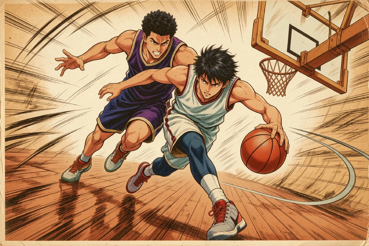 Retro Print AI-colored sports motion manga result