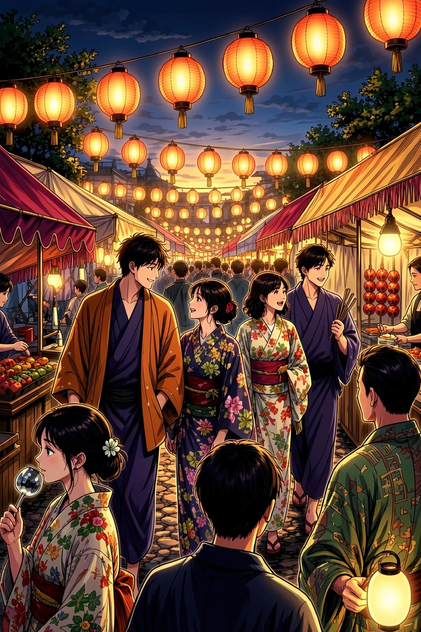 Dramatic AI-colored festival crowd manga result