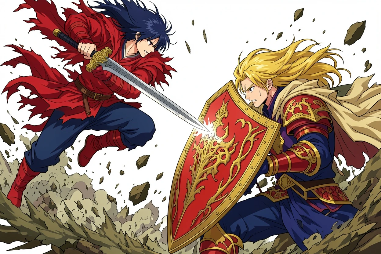 Cel-shaded AI-colored action fight manga result