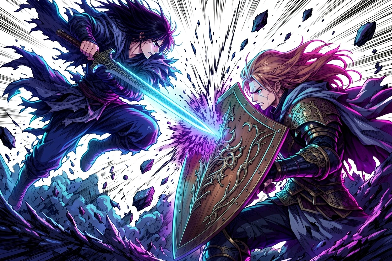 Neon Noir AI-colored action fight manga result