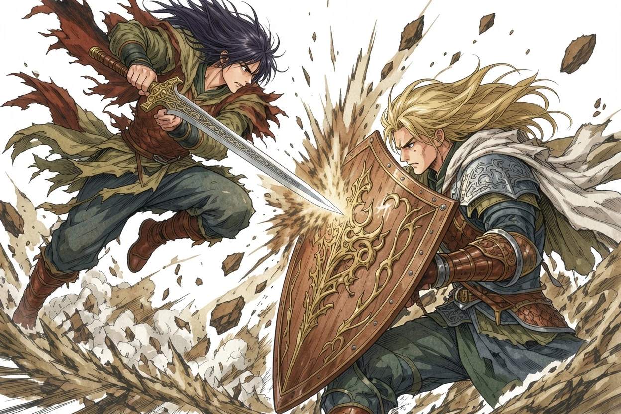 Ink Wash Color AI-colored action fight manga result
