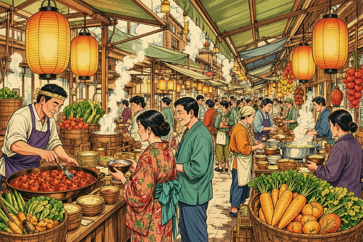 Retro Print AI-colored food market manga result