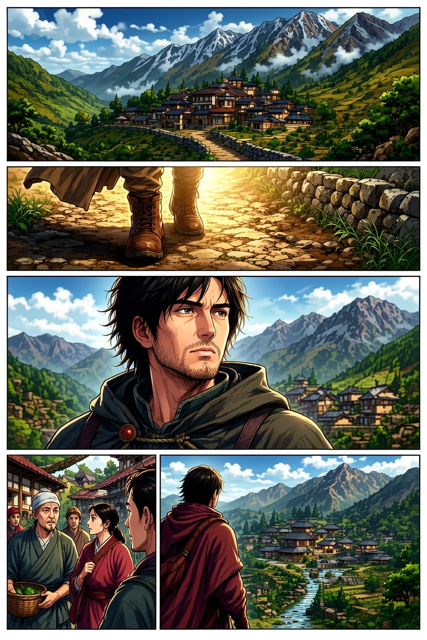 Dramatic AI-colored multi panel page manga result