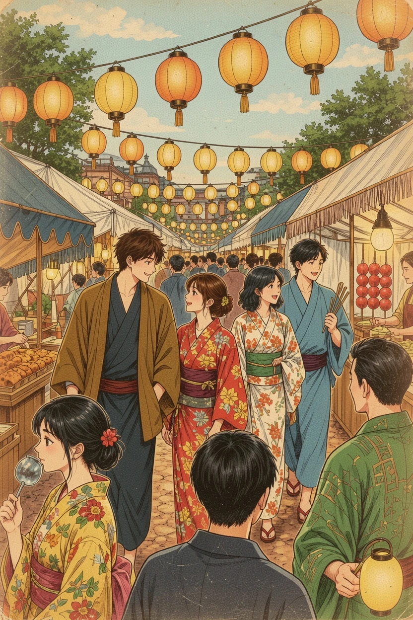 Retro Print AI-colored festival crowd manga result