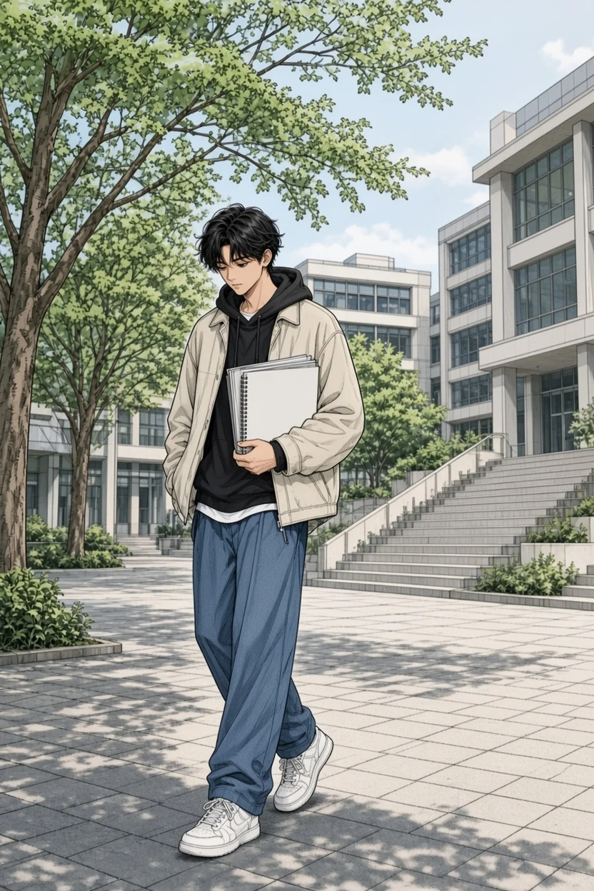 Natural AI-colored school scene manga result